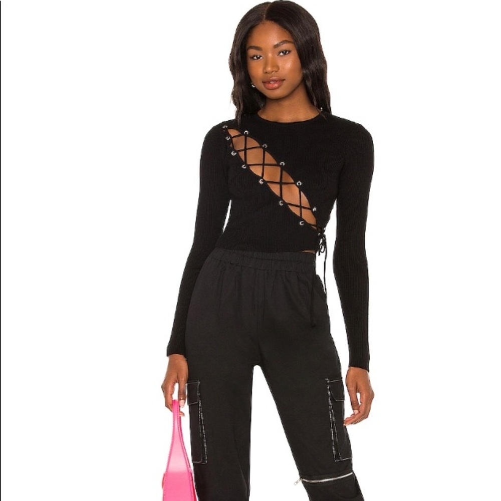 REVOLVE SUPERDOWN Tina Lace Up Sweater